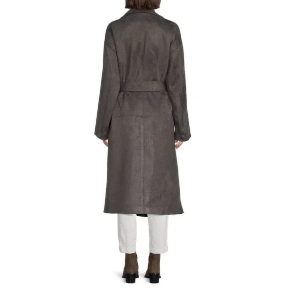 NWT Rebecca Minkoff Dark Gray Faux Suede Long Wrap Trench Coat Women's Large - Picture 2 of 8